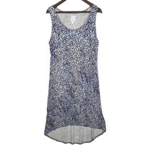 Sunday Shift‎ Dress Women Size L Blue Printed Rayon Spandex Soft Stretchy Hi-Lo